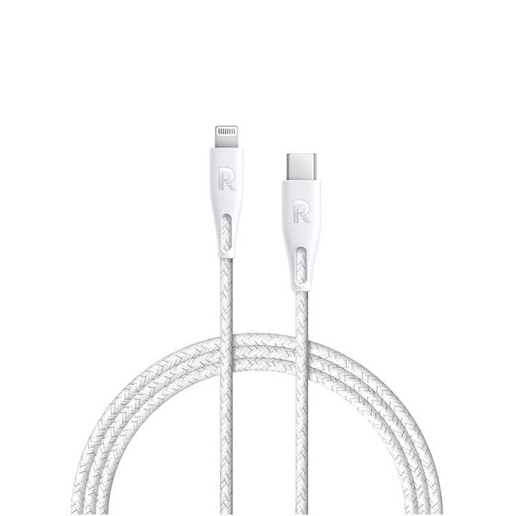 RAVPower Nylon Braided Cable 2M Compatible for Type-C to Lightning Cable, iPhone Connector Fast Charging and Data Transmitter Cord, Universal Compatibility MFi Certified - White