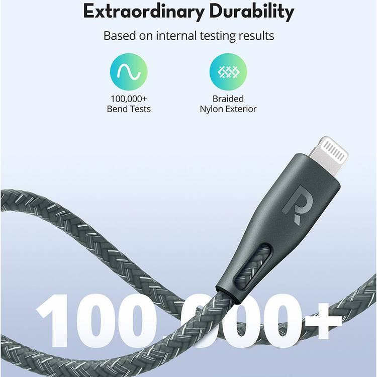 RAVPower Nylon Braided Cable 0.3M Compatible for Type-C to Lightning Cable, iPhone Connector Fast Charging and Data Transmitter Cord, Universal Compatibility MFi Certified - Green