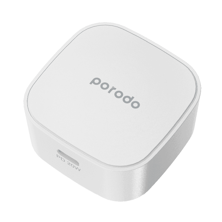 Porodo USB-C Adapter, Super-Compact Fast Wall Charger Power Delivery 20W UK with Built-in Protective Mechanism, Compatible for iPhone 12 Pro Max, 12 Pro/12, 12 Mini, 11 Pro Max
