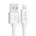 Porodo PVC Cable Compatible for Lightning Devices 1.2m 2.4A, Fast Data Sync & Charge, Durable and Portable Connector, Tactile & Robust Exterior, Dirt Resistance, MFi Certified - White