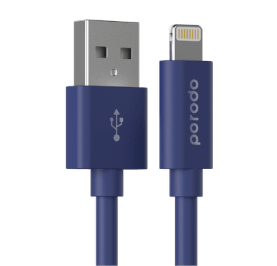 Porodo PVC Cable Compatible for Lightning Devices 1.2m 2.4A, Fast Data Sync & Charge, Durable and Portable Connector, Tactile & Robust Exterior, Dirt Resistance, MFi Certified - Blue
