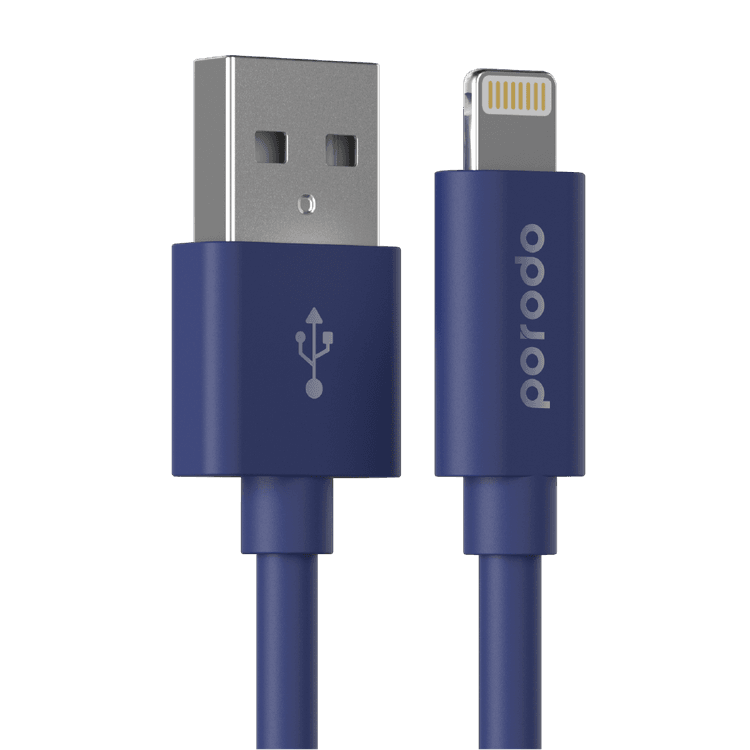 Porodo PVC Cable Compatible for Lightning Devices 1.2m 2.4A, Fast Data Sync & Charge, Durable and Portable Connector, Tactile & Robust Exterior, Dirt Resistance, MFi Certified - Blue
