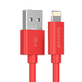Porodo PVC Cable Compatible for Lightning Devices 1.2m 2.4A, Fast Data Sync & Charge, Durable and Portable Connector, Tactile & Robust Exterior, Dirt Resistance, MFi Certified - Red