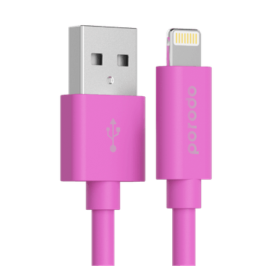 Porodo PVC Cable Compatible for Lightning Devices 1.2m 2.4A, Fast Data Sync & Charge, Durable and Portable Connector, Tactile & Robust Exterior, Dirt Resistance, MFi Certified - Pink