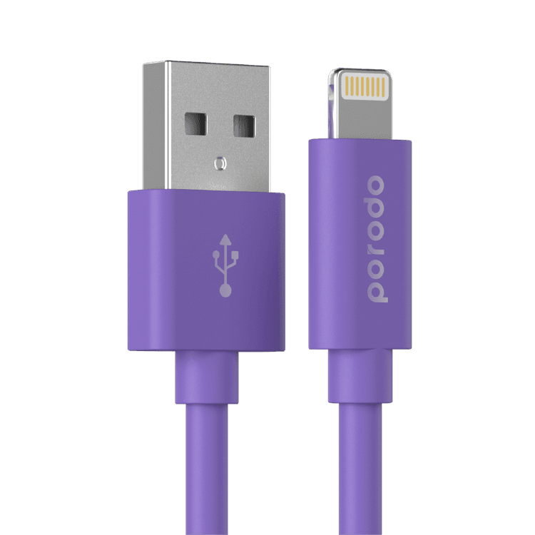 Porodo PVC Cable Compatible for Lightning Devices 1.2m 2.4A, Fast Data Sync & Charge, Durable and Portable Connector, Tactile & Robust Exterior, Dirt Resistance, MFi Certified - Lavender