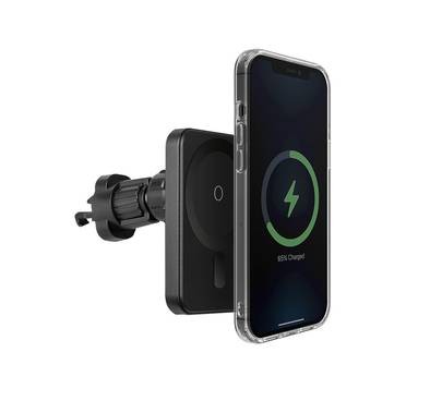 Viva Madrid Magnetic Car Wireless Charger, Fast Charging Mount Air Vent Phone Stand, suitable for iPhone 12, Pro, Max, Mini, magnetic wireless - Black