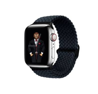 Green Lion Braided Solo Loop Adjustable Strap, Ergonomic Design, Skin-Friendly, Fit & Comfortable Replacement Wrist Band Compatible for Apple Watch 38/40mm - Black