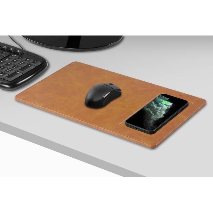 Powerology PU Leather Qi Wireless Charging Mouse Pad 10W, Case-Friendly, Fast Wireless Charging Mouse Mat Compatible for 12/12 Pro/12 Pro Max/11/11 Pro/11 Pro Max, Samsung Galaxy S10/S9/S8/Note 10 - Cognac