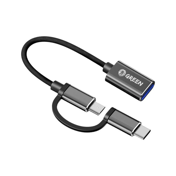 Green Lion 2 in 1 USB 3.0 OTG Portable Cable  ( Micro / Type-C ) OTG Fast Charging & Transfer, Plug & Play, Multi Device Support, Dual Interface Design