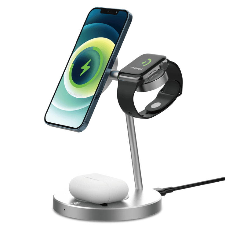 Green Lion 3 in 1 Magnetic Fast Wireless Charger 15W with Easy Magnetic Alignment, Wireless Charging Dock Station Compatible for iPhone 12 Pro Max, Apple Watch, AirPods Pro - Black