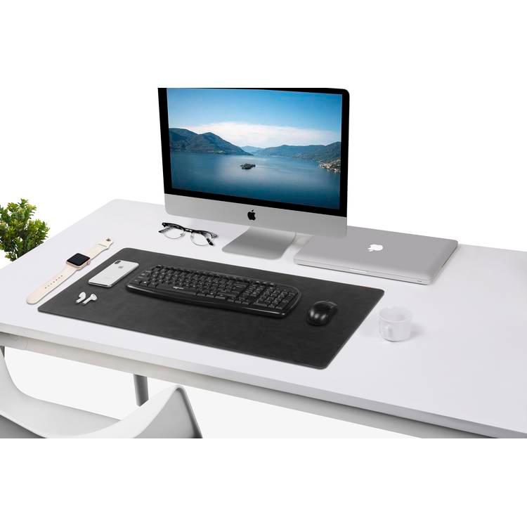 Powerology Vegan Smooth Leather Desk Pad Suitable for Laptop/Computer, Non-Slip Desk Mat Table Protector for Work/Gaming/Office/Home/Decoration, Easy to Clean Writing Surface Mouse Pad Charcoal