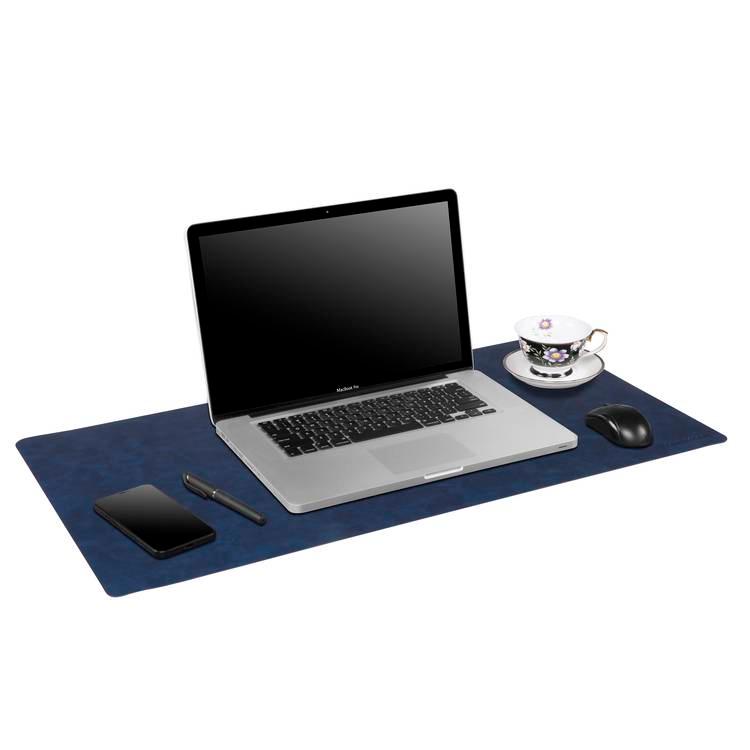 Powerology Vegan Smooth Leather Desk Pad Suitable for Laptop/Computer, Non-Slip Desk Mat Table Protector for Work/Gaming/Office/Home/Decoration, Easy to Clean Writing Surface Mouse Pad Blue