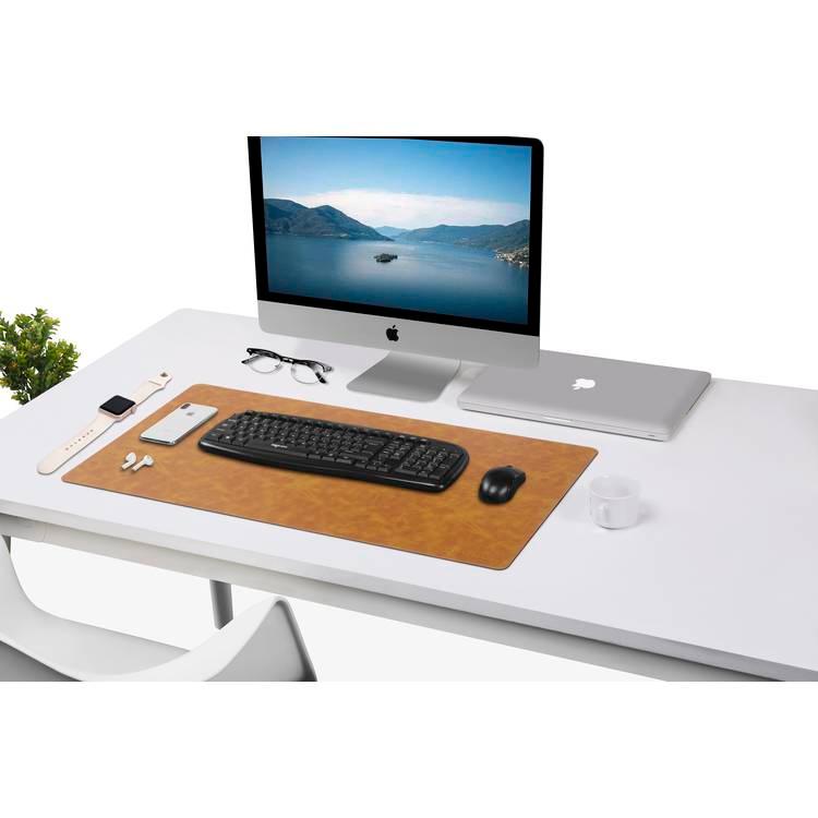 Powerology Vegan Smooth Leather Desk Pad Suitable for Laptop/Computer, Non-Slip Desk Mat Table Protector for Work/Gaming/Office/Home/Decoration, Easy to Clean Writing Surface Mouse Pad Cognac