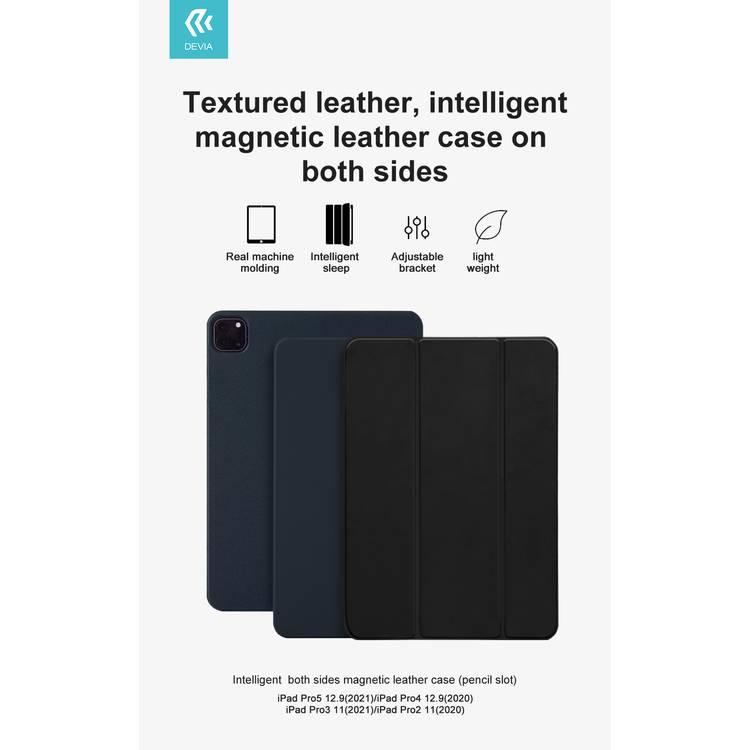 Devia Intelligent Both Sides Magnetic Leather Case with Pencil Slot Compatible for iPad Pro 11" (2021) Lightweight & Thin Design Cover with Intelligent Sleep & Adjustable Bracket