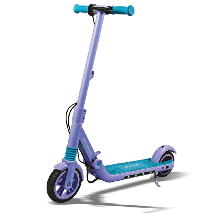 Porodo Lifestyle Electric Kids Scooter 200W with Helmet & Knee Pads Suitable for Kids, LED Light Strip, Foldable Aluminum Frame with Anti-Slip Handles, 10km Riding Range, 14Km/h Max Speed Cruise Control - Blue