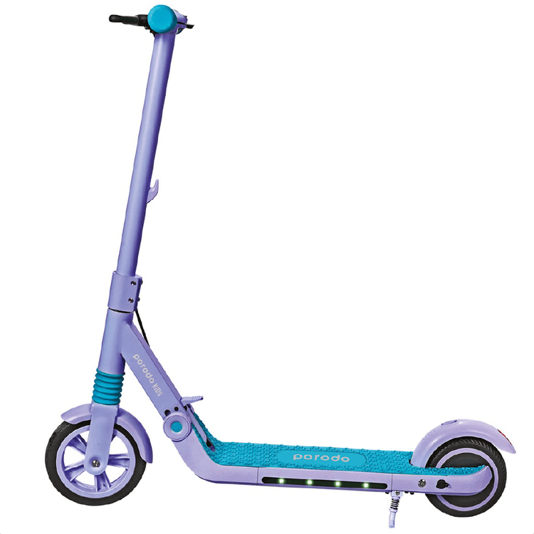 Porodo Lifestyle Electric Kids Scooter 200W with Helmet & Knee Pads Suitable for Kids, LED Light Strip, Foldable Aluminum Frame with Anti-Slip Handles, 10km Riding Range, 14Km/h Max Speed Cruise Control - Blue