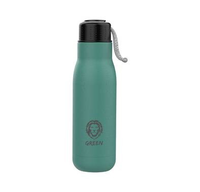 Green Lion Vacuum Flask Stainless Steel Water Bottle 500ml / 17oz with Strap, Aqua Max Double Vacuum Wall, Smudge Resistant, Scratch Defense & Condensation Proof - Green