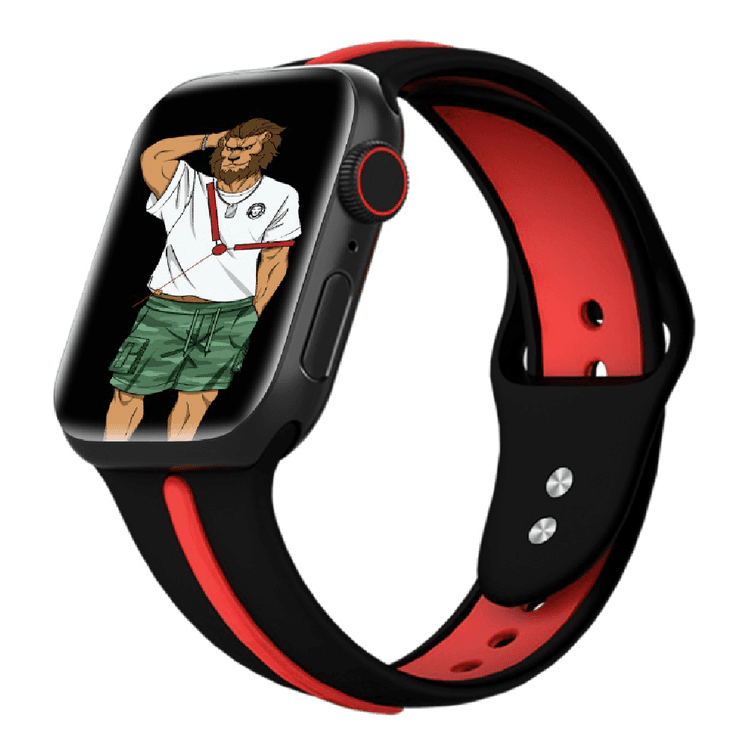 Green Lion Tanoshi Watch Strap, Fit & Comfortable Replacement Wrist Band, Adjustable Straps Compatible for Apple Watch 38/40mm - Black / Red