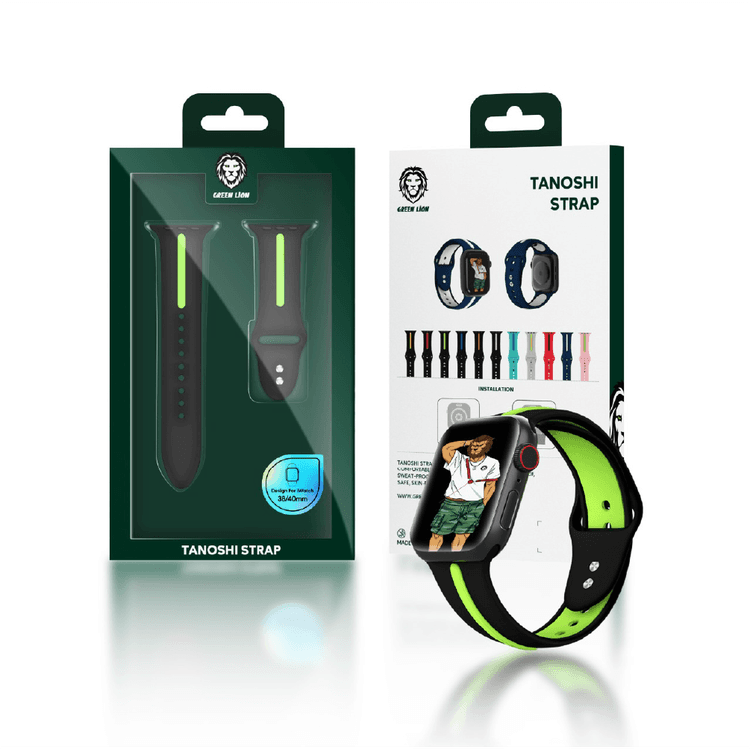 Green Lion Tanoshi Watch Strap, Fit & Comfortable Replacement Wrist Band, Adjustable Straps Compatible for Apple Watch 38/40mm - Black / Red