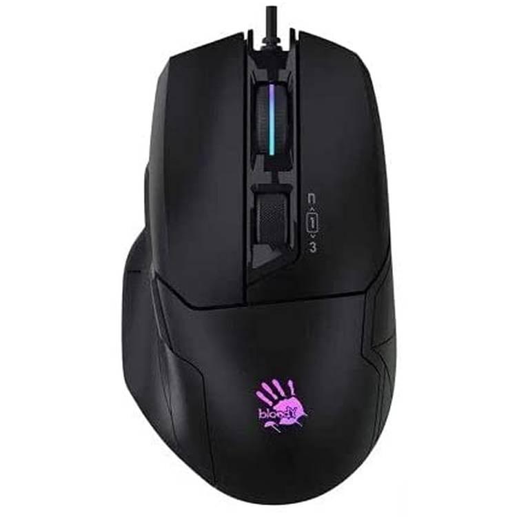 Bloody RGB Lighting Effects Gaming Mouse, BC3332-A 10K Sensor, Dual-Injection Rubber Wheel, Adjustable LOD, Precision Control Key, Extra Fire Wheel - Black
