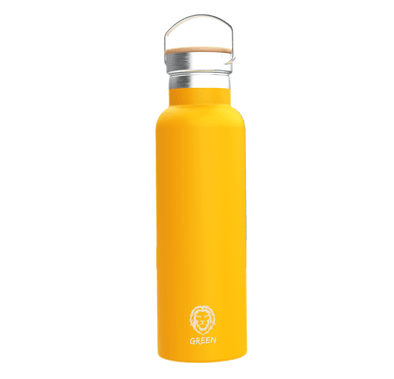 Green Lion Vacuum Flask Stainless Steel Water Bottle 600ml / 21oz with Handle, Aqua Max Double Vacuum Wall, Insulated Water Bottle, Scratch Defense & Condensation Proof - Yellow