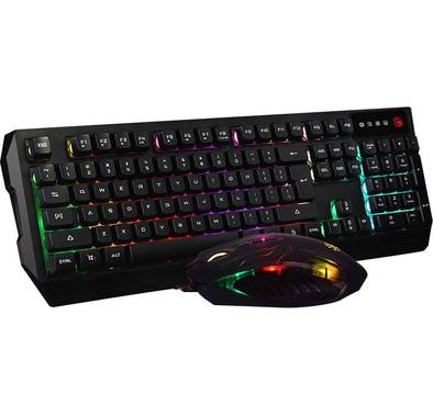 Bloody Q1300 Illuminate Gaming Desktop Wired Combo Set Keyboard & Mouse with Neon Light Effect, Screw Enhanced Space-Bar, Anti-Slippery Lift  - Black