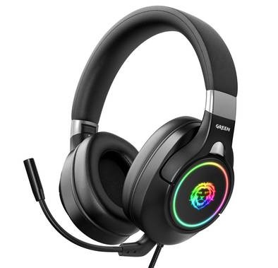 Green Lion K10 RGB Lighting Professional Gaming Headphones with Noise-Cancelling & Microphone, 3.5mm Headphone Jack, Adjustable Steel Slider, Padded Headband