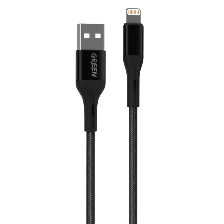 Green Charging Cable, Braided USB-A to Lightning Cable 2A, Fast Charging, Ultra-Fast Sync Charge Cable, Over-Current Protection Lightning Cord - Black