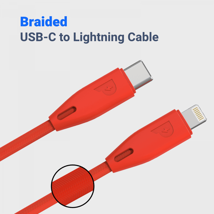 Powerology Fast Charging Cable, [MFi Certified] USB C to Lightning Braided Fast PD Charge 2 meter / 6.6 feet with iPhone 12 Pro Max/12 Mini/12, 11 Pro Max/11 Pro/11, XS Max/XS/XR/X, 8 Plus/8 (Red)