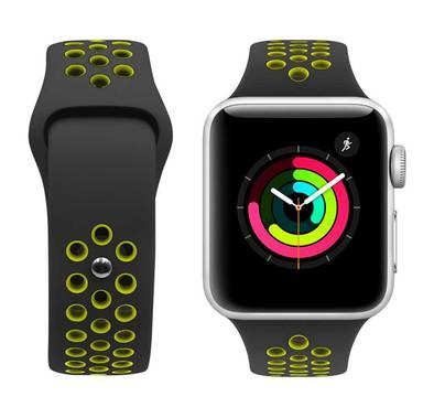 iGuard by Porodo Nike Watch Band, Fit & Comfortable Replacement Wrist Band, Adjustable Straps Compatible for Apple Watch 44mm / 42mm - Black/Yellow Green