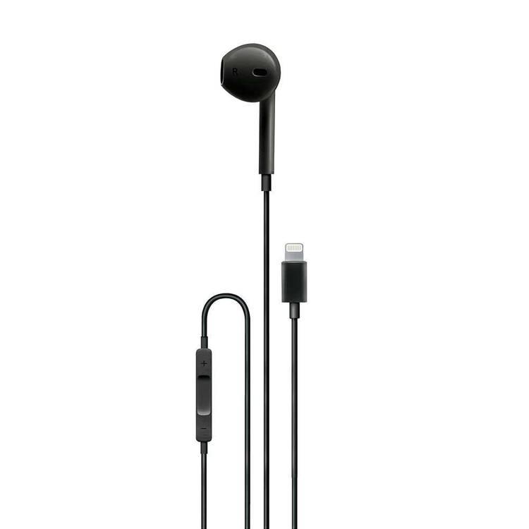 Porodo Mono Right Earphone Compatible for iPhone Lightning Devices with High-Clarify Mic, Pure Sound, Wired Headset with 3-button Control, Plug & Play - Black