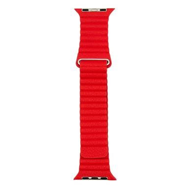 iGuard by Porodo Leather Watch Band, Fit & Comfortable Replacement Wrist Band, Adjustable Straps Compatible for Apple Watch 38/40mm - Red