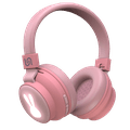 سماعة أذن لاسلكية للأطفال من بورودو ساوندتك مع ميكروفون فائق ومصابيح ليد ، صوت واضح ، وقت تشغيل لمدة 30 ساعة ، سماعة رأس بلوتوث 5.0 للسفر والمدرسة مناسبة للأطفال (كات) - Pink