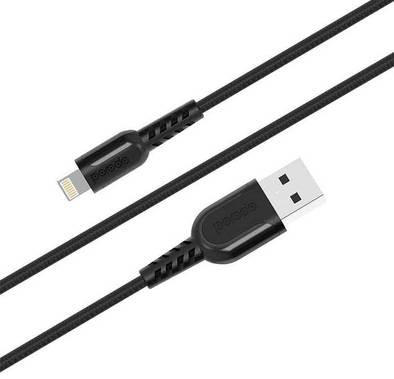 Porodo Metal Braided Lightning Cable 2.4m, Fast Charging, Data Sync, Super Durable, Compatible with iPads, iPhones and AirPods/AirPods Pro - Black