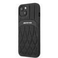 CG MOBILE AMG Genuine Leather Case With Perforated Black Leather Curved Lines Hot Stamped With Logo Compatible for iPhone 13 (6.1") Easy Access to All Ports