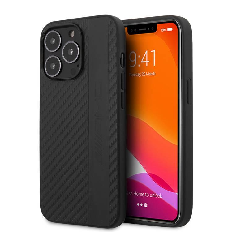CG MOBILE AMG PC/TPU Case with PU Carbon Effect Gray Leather Stripe & Hot Stamped Logo Compatible for iPhone 13 Pro Max (6.7") Easy Access to All Ports
