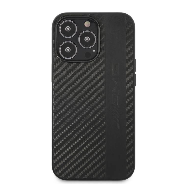 CG MOBILE AMG PC/TPU Case with PU Carbon Effect Gray Leather Stripe & Hot Stamped Logo Compatible for iPhone 13 Pro Max (6.7") Easy Access to All Ports, Shock-Absorption, Anti-Scratch, & Drop Protection Back Cover Suitable with Wireless Charging Officially Licensed