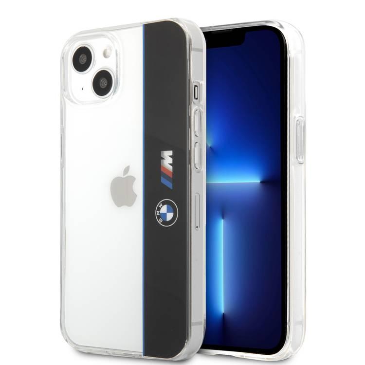 CG MOBILE BMW M Collection PC/TPU Hard Case Vertical Blue Line & Black Stripe Compatible with iPhone 13 (6.1") Suitable with Wireless Chargers Officially Licensed Transparent