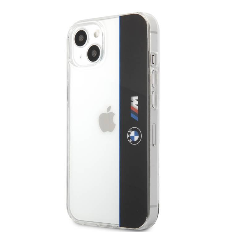 CG MOBILE BMW M Collection PC/TPU Hard Case Vertical Blue Line & Black Stripe Compatible with iPhone 13 (6.1") Suitable with Wireless Chargers Officially Licensed Transparent