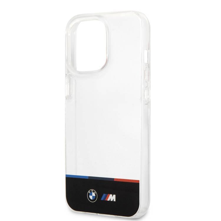 CG MOBILE BMW M Collection PC/TPU Hard Case Horizontal Tricolor Lines & Black Stripe Compatible with iPhone 13 Pro (6.1") Suitable with Wireless Chargers Officially Licensed Transparent
