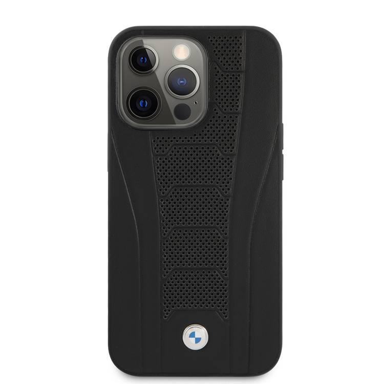 CG MOBILE BMW Real Leather Hard Case Seat Pattern Tone On Tone Perforations Debossed Lines Compatible for iPhone 13 Pro Max (6.7") Easy Access to All Ports, Anti-Scratch, Shock & Drop Absorption Back Cover Suitable with Wireless Charging Officially Licensed