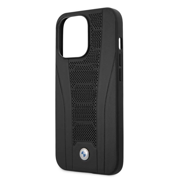 CG MOBILE BMW Real Leather Hard Case Seat Pattern Tone On Tone Perforations Debossed Lines Compatible for iPhone 13 Pro Max (6.7") Easy Access to All Ports, Anti-Scratch, Shock & Drop Absorption Back Cover Suitable with Wireless Charging Officially Licensed