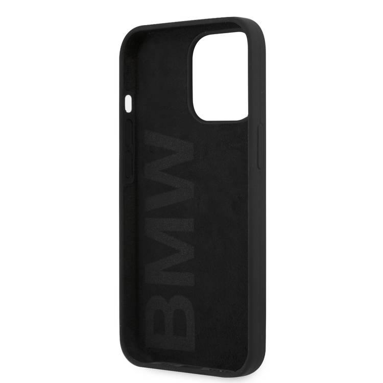 CG MOBILE BMW Liquid Silicone Case Tone On Tone Metal Logo Compatible for iPhone 13 Pro Max (6.7") Easy Access to All Ports, Anti-Scratch - Black