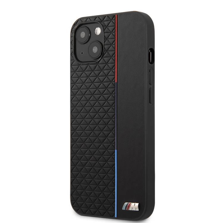 CG MOBILE BMW M Collection PU Hard Case with Small Triangle Pattern & Constricted Tricolor Strip Metal Logo Compatible for iPhone 13 Pro Max (6.7") Easy Access to All Ports, Anti-Scratch, Shock Absorption Back Cover Suitable with Wireless Charging Officially Licensed