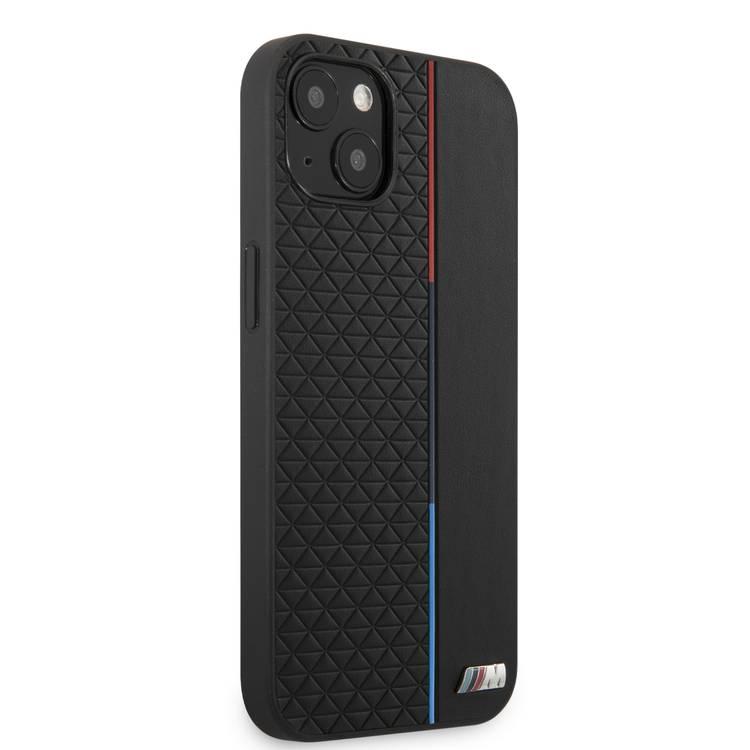 CG MOBILE BMW M Collection PU Hard Case with Small Triangle Pattern & Contrasted Tricolor Strip Metal Logo Compatible for iPhone 13 (6.1") - Black