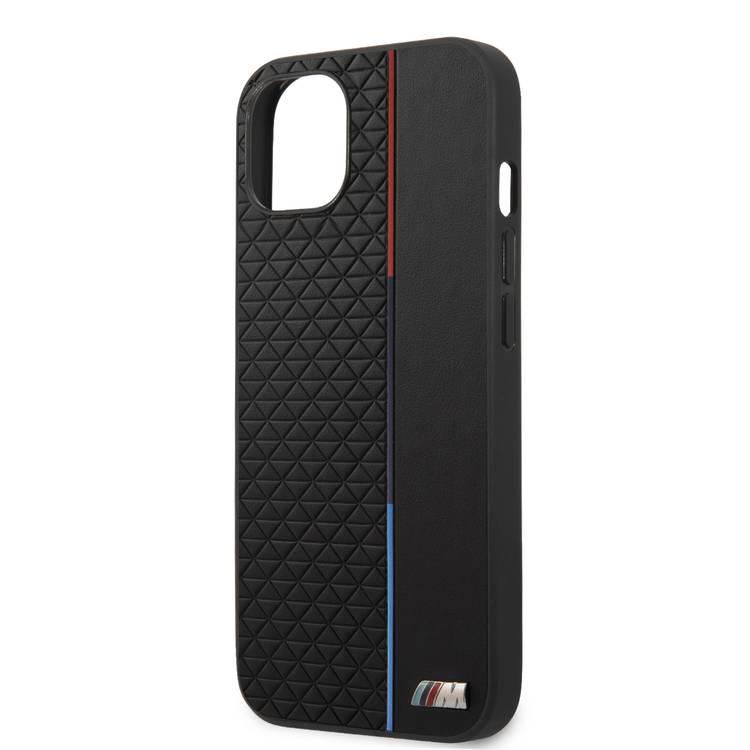 CG MOBILE BMW M Collection PU Hard Case with Small Triangle Pattern & Contrasted Tricolor Strip Metal Logo Compatible for iPhone 13 (6.1") - Black