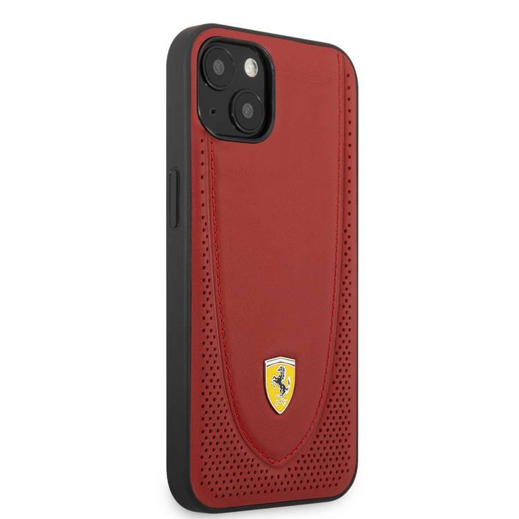 CG MOBILE Ferrari Genuine Leather Hard Case with Curved Line Stitched & Perforated Leather Compatible for iPhone 13 (6.1") Shock & Scratches Resistant