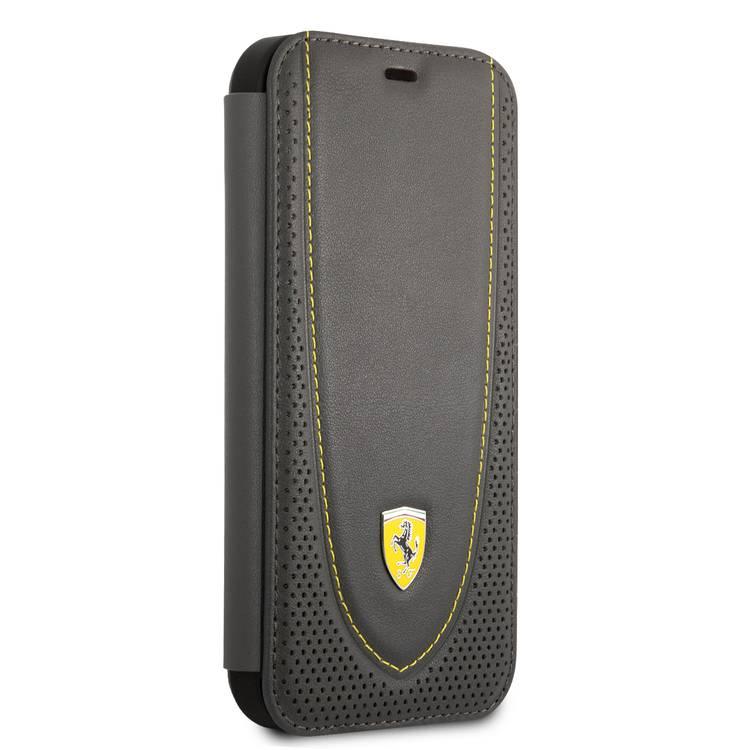 CG MOBILE Ferrari Genuine Leather Booktype Case with Curved Line Stitched & Perforated Leather Compatible for iPhone 13 Pro Max (6.7") Anti-Scratch, Officially Licensed