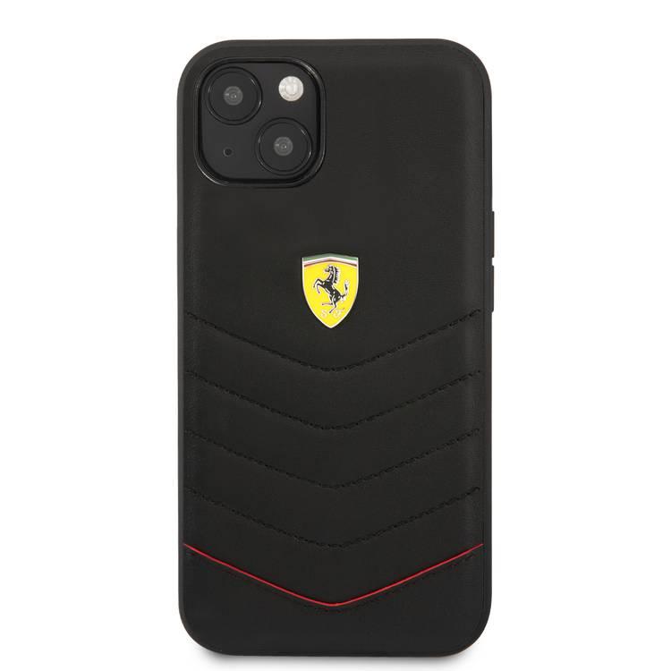 CG MOBILE Ferrari Genuine Leather Quilted Edge Hard Case Compatible for iPhone 13 Pro (6.1") Shock & Scratches Resistant, Easy Access to All Ports (Buttons & Speakers)