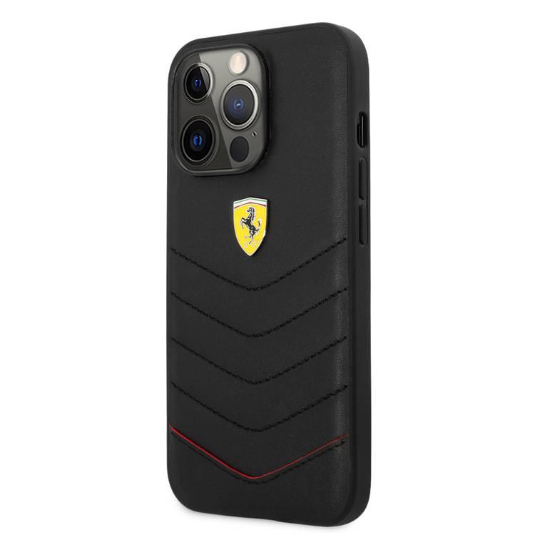 CG MOBILE Ferrari Genuine Leather Quilted Edge Hard Case Compatible for iPhone 13 Pro Max (6.7") Shock & Scratches Resistant, Easy Access to All Ports (Cameras, Buttons & Speakers) Protective Back Cover Suitable with Wireless Charging Officially Licensed